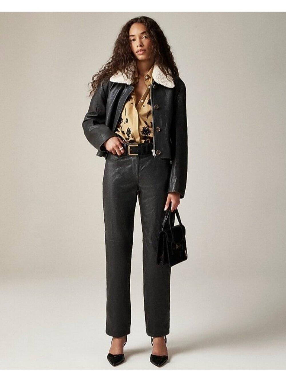 NWT J.Crew Collection Straight-leg Leather Pant in Black Heavyweight Relaxed 12